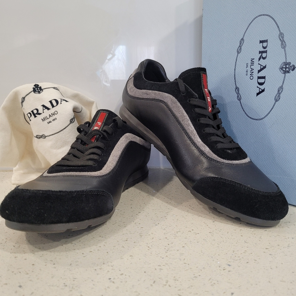 PRADA Black Leather And Suede Low Top size 10 (43 men’s)